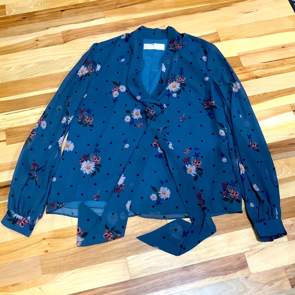 Keepsake Run Free Blouse Top L Neck Tie Polka Dot